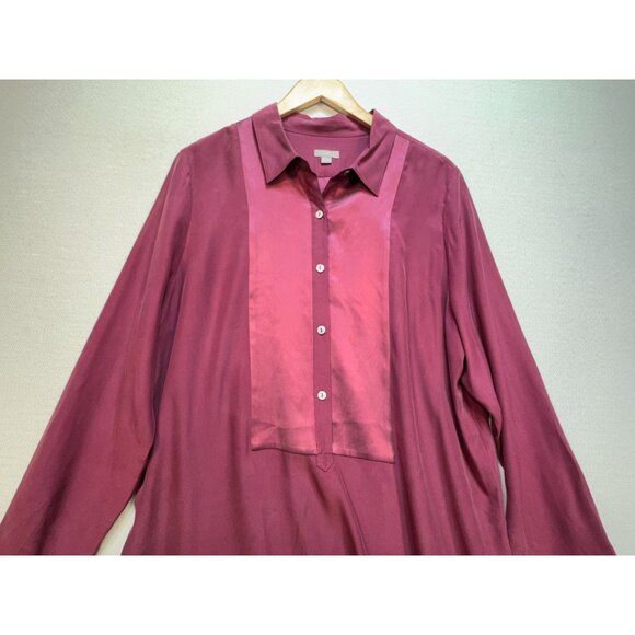 J. Jill Tunic Blouse Womens XL Burgundy Long Sleeve Silk Top Button Front Casual - Picture 5 of 12